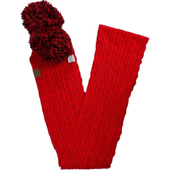 C.C. Exclusives Cozy Cable Knit Pom Pom Scarf Red Black - Picture 2 of 12